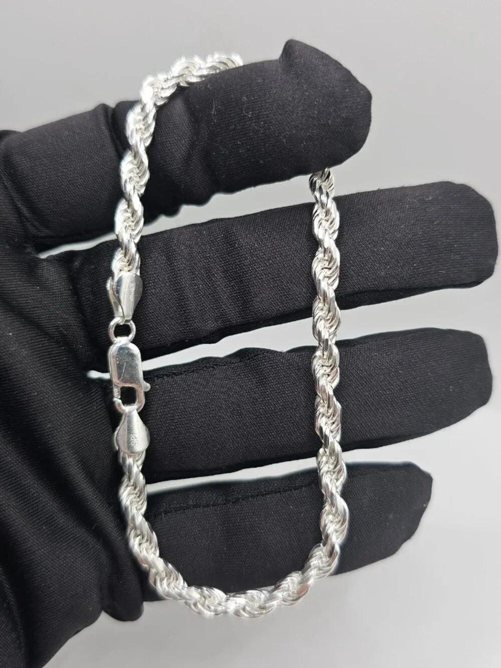 Sterling Silver 925 High Polished Diamond Cut Rope Bracelet 8 inches 5mm